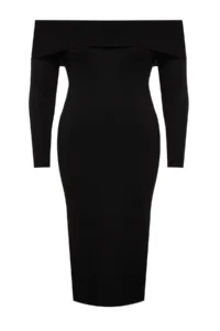 Trendyol Curve Black Carmen Collar Bodysuit hugging Midi Size Knit Dress - Image 8