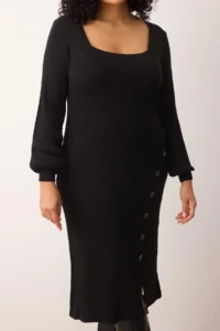 Trendyol Curve Black Button Detailed Slit Knit Dress - Image 3