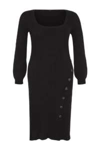 Trendyol Curve Black Button Detailed Slit Knit Dress - Image 5