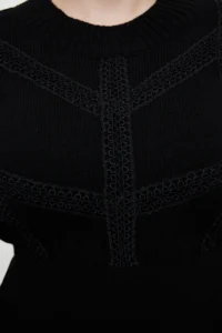 TRENDYOLMİLLA Black Knitting Detailed Ribbed Knit Dress - Image 4