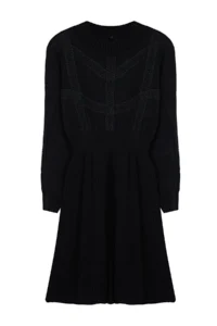 TRENDYOLMİLLA Black Knitting Detailed Ribbed Knit Dress - Image 6