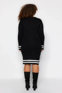 Trendyol Curve Black Stripe Detailed Ribbed Knit Dress - Image 5