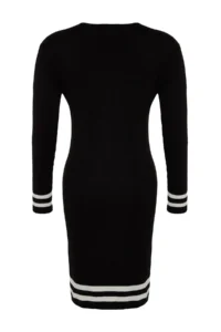 Trendyol Curve Black Stripe Detailed Ribbed Knit Dress - Image 8