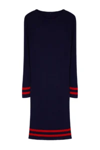 Trendyol Curve Navy Blue Stripe Detailed Ribbed Knit Dress - Image 6