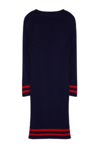 Trendyol Curve Navy Blue Stripe Detailed Ribbed Knit Dress - Image 7