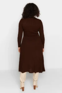 Trendyol Curve Brown Ribbed Crew Neck Midi Knit Dress - Image 5
