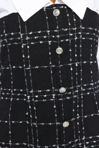 Trendyol Curve Black White Shirt Collar Long Sleeve buttoned Tweed Dress - Image 5