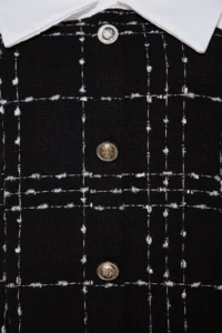 Trendyol Curve Black White Shirt Collar Long Sleeve buttoned Tweed Dress - Image 8