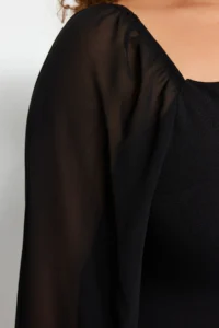 Trendyol Curve Black Long Sleeve Fitted Slit Midi/Middle Size Weaving Dress - Image 5