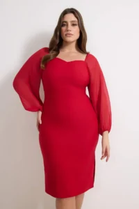 Trendyol Curve Rejection Long Sleeve Slit Midi/Middle Size Weaving Dress - Image 2
