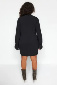 Trendyol Curve Black Double breasted Mini Long Sleeve Shirt Collar Weaving Dress - Image 6