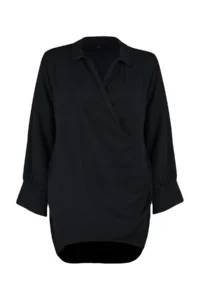 Trendyol Curve Black Double breasted Mini Long Sleeve Shirt Collar Weaving Dress - Image 7