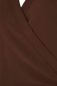 Trendyol Curve Brown  Double breasted Mini Long Sleeve Shirt Collar Weaving Dress - Image 7