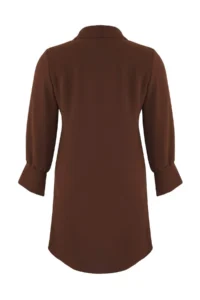 Trendyol Curve Brown  Double breasted Mini Long Sleeve Shirt Collar Weaving Dress - Image 8