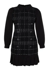 Trendyol Curve Black Shirt Collar Plaid-Checkered Mini Tweed Dress - Image 10