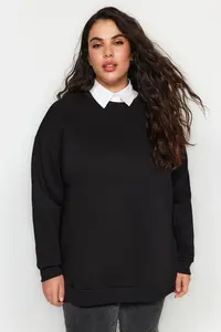 Trendyol Curve Black Thick Fleece Inside Slit Oversized/Large Cut Knitting Plus Size Sweatshirt - Image 3