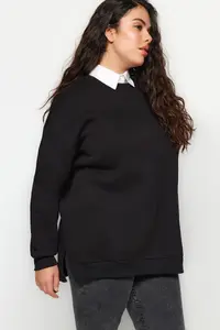 Trendyol Curve Black Thick Fleece Inside Slit Oversized/Large Cut Knitting Plus Size Sweatshirt - Image 4