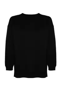 Trendyol Curve Black Thick Fleece Inside Slit Oversized/Large Cut Knitting Plus Size Sweatshirt - Image 5