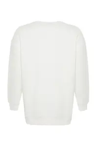 Trendyol Curve Ecru Thick Fleece Inside Slit Oversized/Large Cut Knitting Plus Size Sweatshirt - Image 8