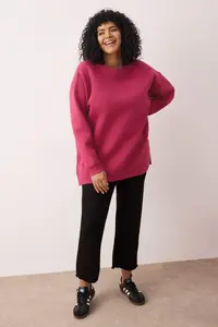 Trendyol Curve Fuchsia Thick Fleece Inside Slit Oversized/Large Cut Knitting Plus Size Sweatshirt
