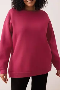 Trendyol Curve Fuchsia Thick Fleece Inside Slit Oversized/Large Cut Knitting Plus Size Sweatshirt - Image 2