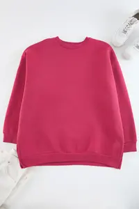Trendyol Curve Fuchsia Thick Fleece Inside Slit Oversized/Large Cut Knitting Plus Size Sweatshirt - Image 5