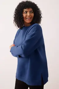 Trendyol Curve Indigo Thick Slit Oversized/Large Cut Knitting Plus Size Sweatshirt