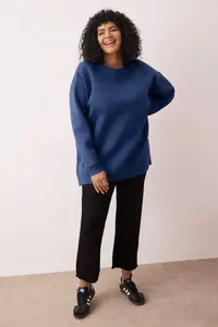 Trendyol Curve Indigo Thick Slit Oversized/Large Cut Knitting Plus Size Sweatshirt - Image 2