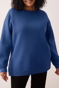 Trendyol Curve Indigo Thick Slit Oversized/Large Cut Knitting Plus Size Sweatshirt - Image 3