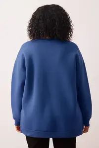 Trendyol Curve Indigo Thick Slit Oversized/Large Cut Knitting Plus Size Sweatshirt - Image 4