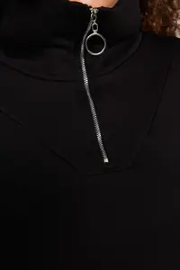 Trendyol Curve Black Thick Zippered Knitting Plus Size Sweatshirt with Fleece Inside - Image 4