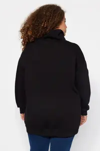 Trendyol Curve Black Thick Zippered Knitting Plus Size Sweatshirt with Fleece Inside - Image 5