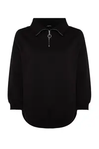 Trendyol Curve Black Thick Zippered Knitting Plus Size Sweatshirt with Fleece Inside - Image 6