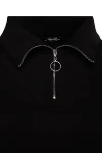 Trendyol Curve Black Thick Zippered Knitting Plus Size Sweatshirt with Fleece Inside - Image 7