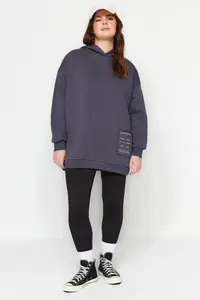 Trendyol Curve Anthracite Embroidery Detailed Oversized/Bol Cut Knitting Plus Size Sweatshirt - Image 2