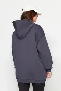 Trendyol Curve Anthracite Embroidery Detailed Oversized/Bol Cut Knitting Plus Size Sweatshirt - Image 5