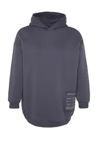 Trendyol Curve Anthracite Embroidery Detailed Oversized/Bol Cut Knitting Plus Size Sweatshirt - Image 6