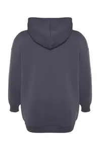 Trendyol Curve Anthracite Embroidery Detailed Oversized/Bol Cut Knitting Plus Size Sweatshirt - Image 7