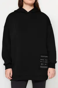 Trendyol Curve Black Embroidery Detailed Oversized/Bol Cut Knitting Plus Size Sweatshirt - Image 3