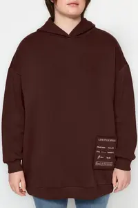 Trendyol Curve Brown Embroidery Detailed Oversized/Bol Cut Knitting Plus Size Sweatshirt - Image 2