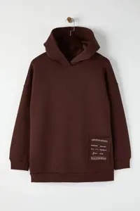 Trendyol Curve Brown Embroidery Detailed Oversized/Bol Cut Knitting Plus Size Sweatshirt - Image 5