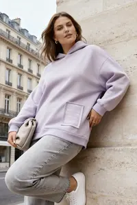 Trendyol Curve Lilac Embroidery Detailed Oversized/Bol Cut Knitting Plus Size Sweatshirt