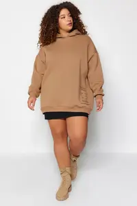 Trendyol Curve Mink Embroidery Detailed Oversized/Bol Cut Knitting Plus Size Sweatshirt - Image 2