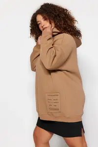 Trendyol Curve Mink Embroidery Detailed Oversized/Bol Cut Knitting Plus Size Sweatshirt - Image 3