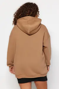 Trendyol Curve Mink Embroidery Detailed Oversized/Bol Cut Knitting Plus Size Sweatshirt - Image 5