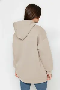 Trendyol Curve Beige Embroidery Detailed Oversized/Bol Cut Knitting Plus Size Sweatshirt - Image 5