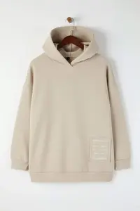 Trendyol Curve Beige Embroidery Detailed Oversized/Bol Cut Knitting Plus Size Sweatshirt - Image 6