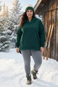 Trendyol Curve Emerald Green Thick Oversized/Large Cut Knitting Plus Size Sweatshirt with Fleece Inside