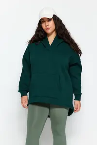 Trendyol Curve Emerald Green Thick Oversized/Large Cut Knitting Plus Size Sweatshirt with Fleece Inside - Image 2