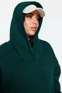 Trendyol Curve Emerald Green Thick Oversized/Large Cut Knitting Plus Size Sweatshirt with Fleece Inside - Image 4